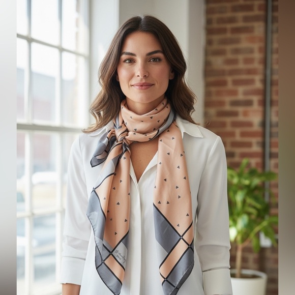 monique martins Accessories - Monique Martins - Chic Peach and Gray Women's Silk Scarf